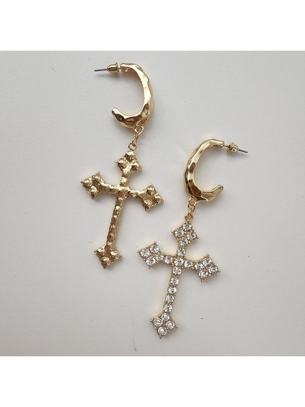 NEW Golden Embellished Statement Cross Hoop Earrings - Picture 7 of 8